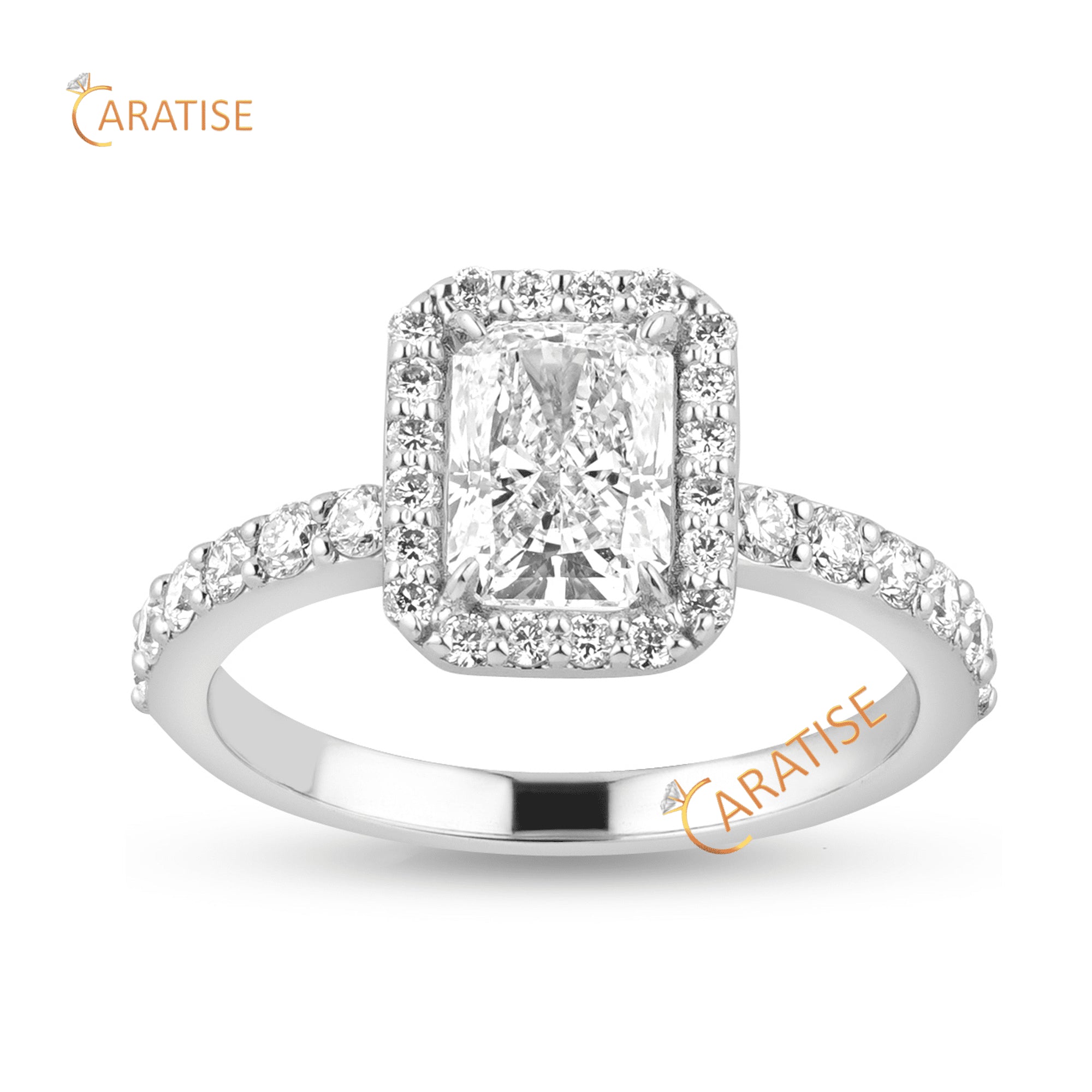 2.01 TDW Radiant & Round Cut Moissanite Diamond Halo Ring 925 Silver