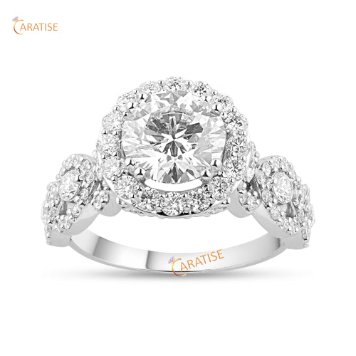 3.26 TDW Round Cut Diamond Engagement Ring 925 Silver