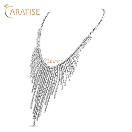 22.57 TDW Marquise,Baguette& Round Cut Diamond Necklace 925 Silver