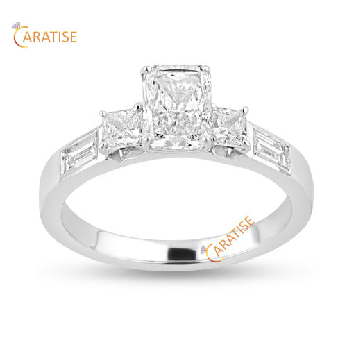 1.50 TDW Radiant, Princess & Baguette Cut Moissanite Diamond Engagement Ring 925 Silver