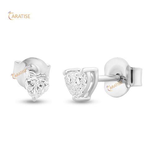 1.00 TDW Heart Cut Diamond Stud 925 Silver