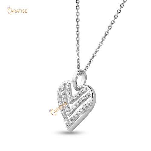 0.364 TDW Round Cut Diamond Heart Pendant With Chain 925 Silver