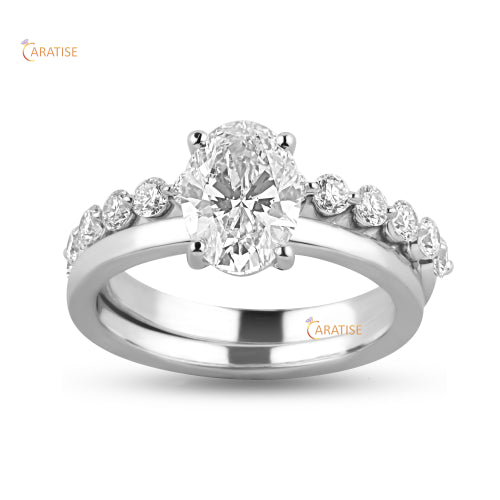 2.08 TDW Oval & Round Cut Moissanite Diamond Ring with Band 925 Silver