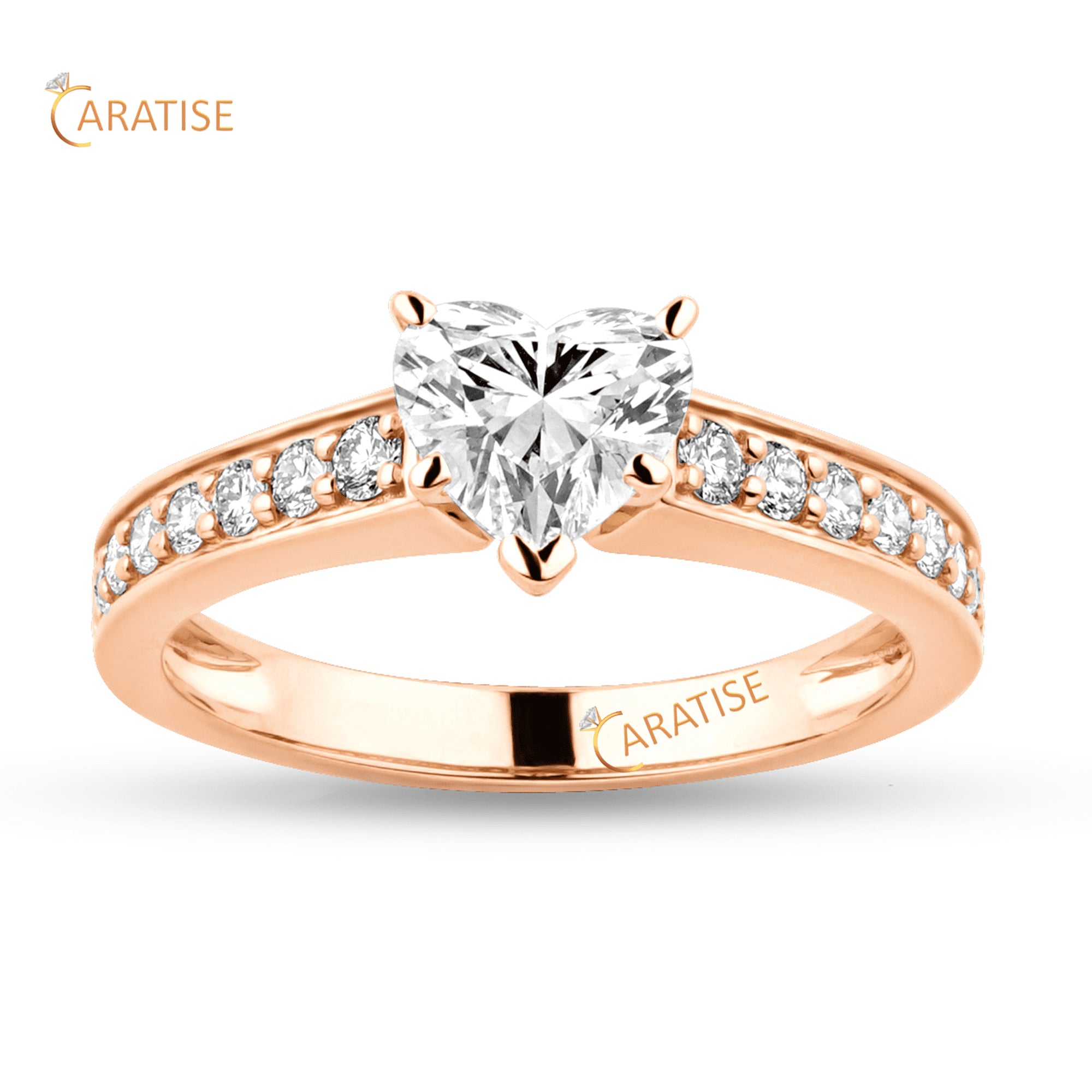 1.518 TDW Heart & Round Cut Diamond Engagement Ring 925 Silver