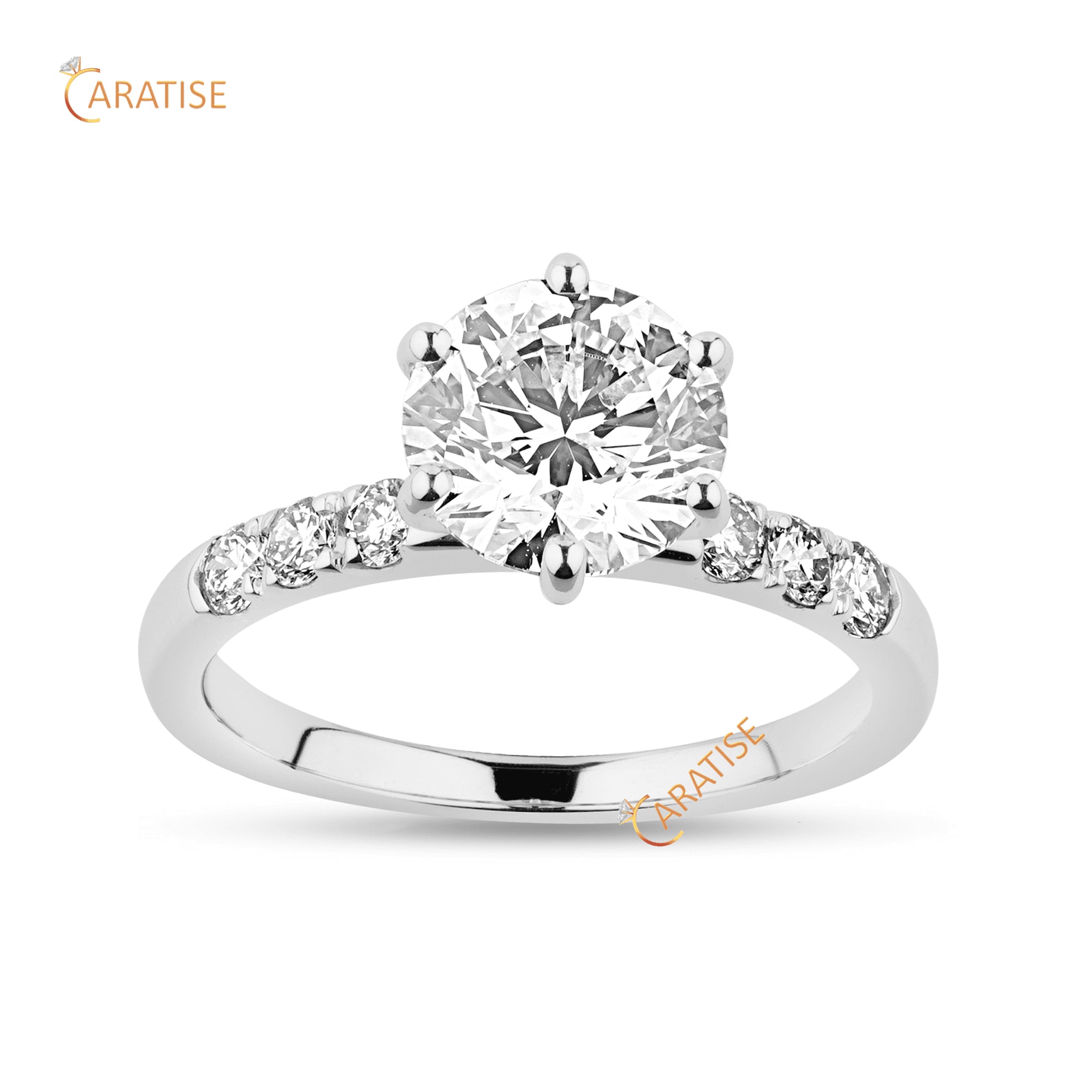 2.35 TDW Round Cut Diamond Engagement Ring 925 Silver