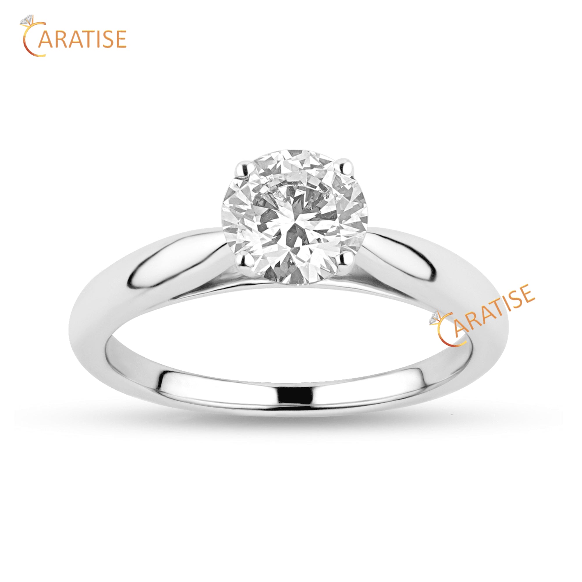 0.70 TDW Round Cut Diamond Solitaire Ring 925 Silver