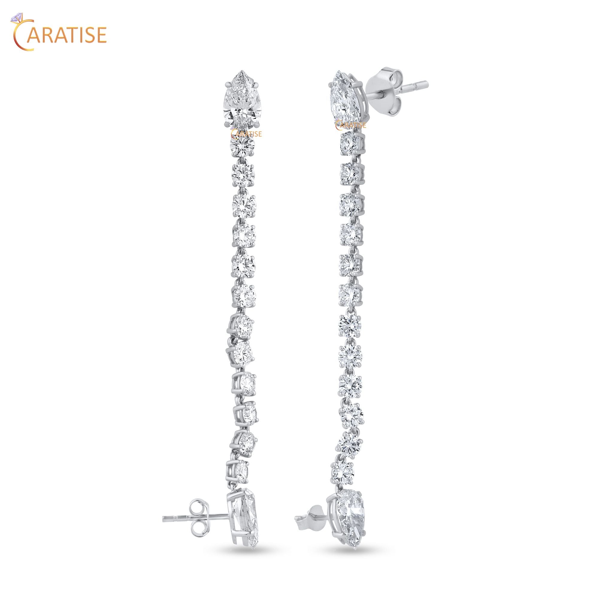 11.62 TDW Round & Pear Cut Moissanite Diamond Earring 925 Silver