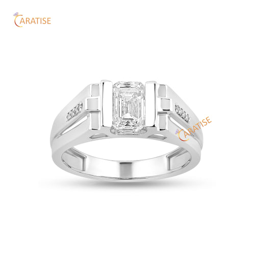 1.562 TDW Emerald & Round Cut Moissanite Diamond Ring