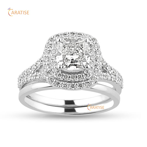 1.79 TDW Cushion & Round Cut Moissanite Diamond Halo Ring 925 Silver
