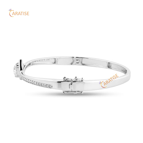 1.48 TDW Heart & Round Cut Diamond Bangle Bracelet 925 Silver