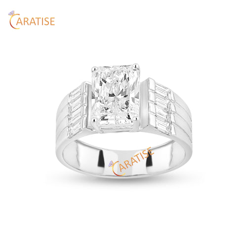 4.22 TDW Radiant & Baguette Cut Men's Engagement Moissanite Diamond Engagement Ring 25 Silver