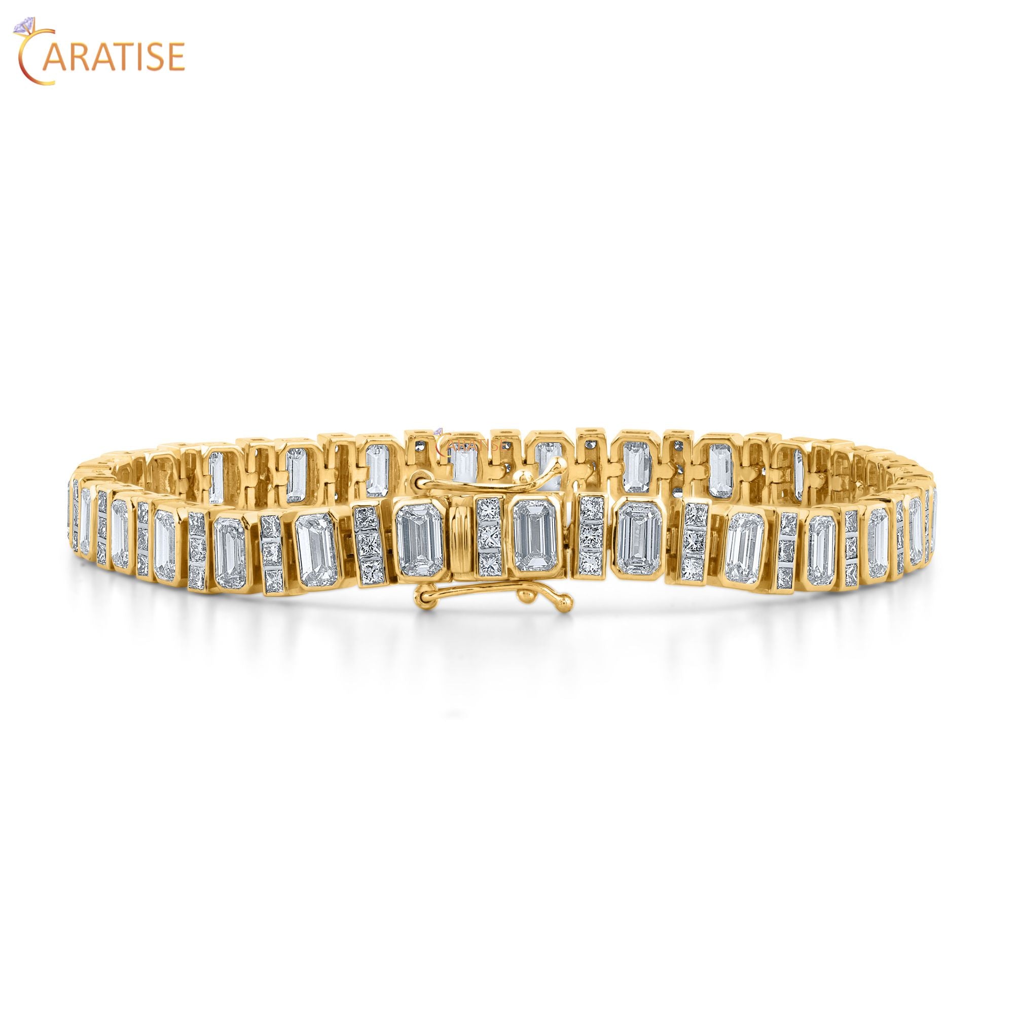 8.46 CT Emerald & Princess Cut Diamond Bracelet 925 Silver