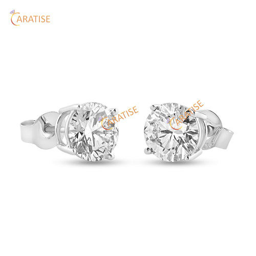 2.09 TDW  Round Cut Diamond Stud Earrings 925 Silver