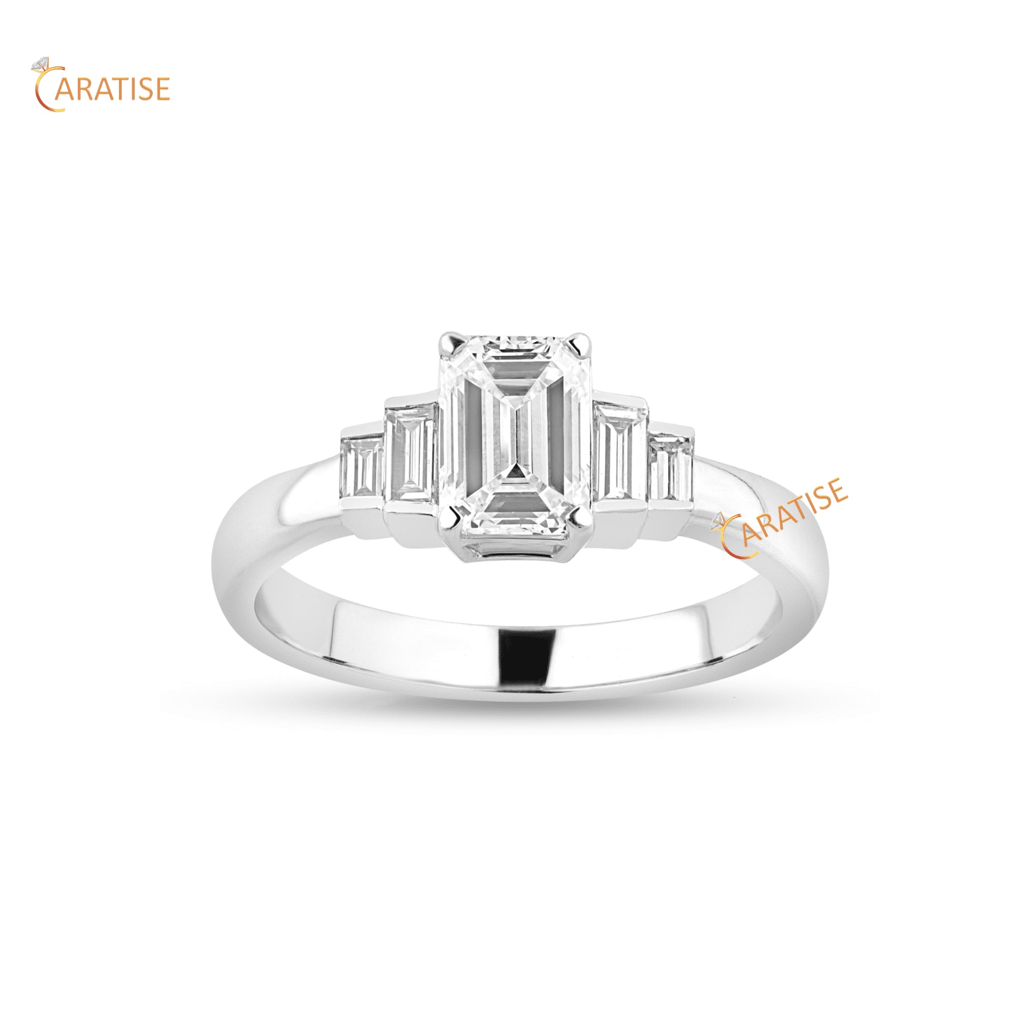 1.70 TDW Emerald & Baguette Diamond Engagement Ring 925 Silver