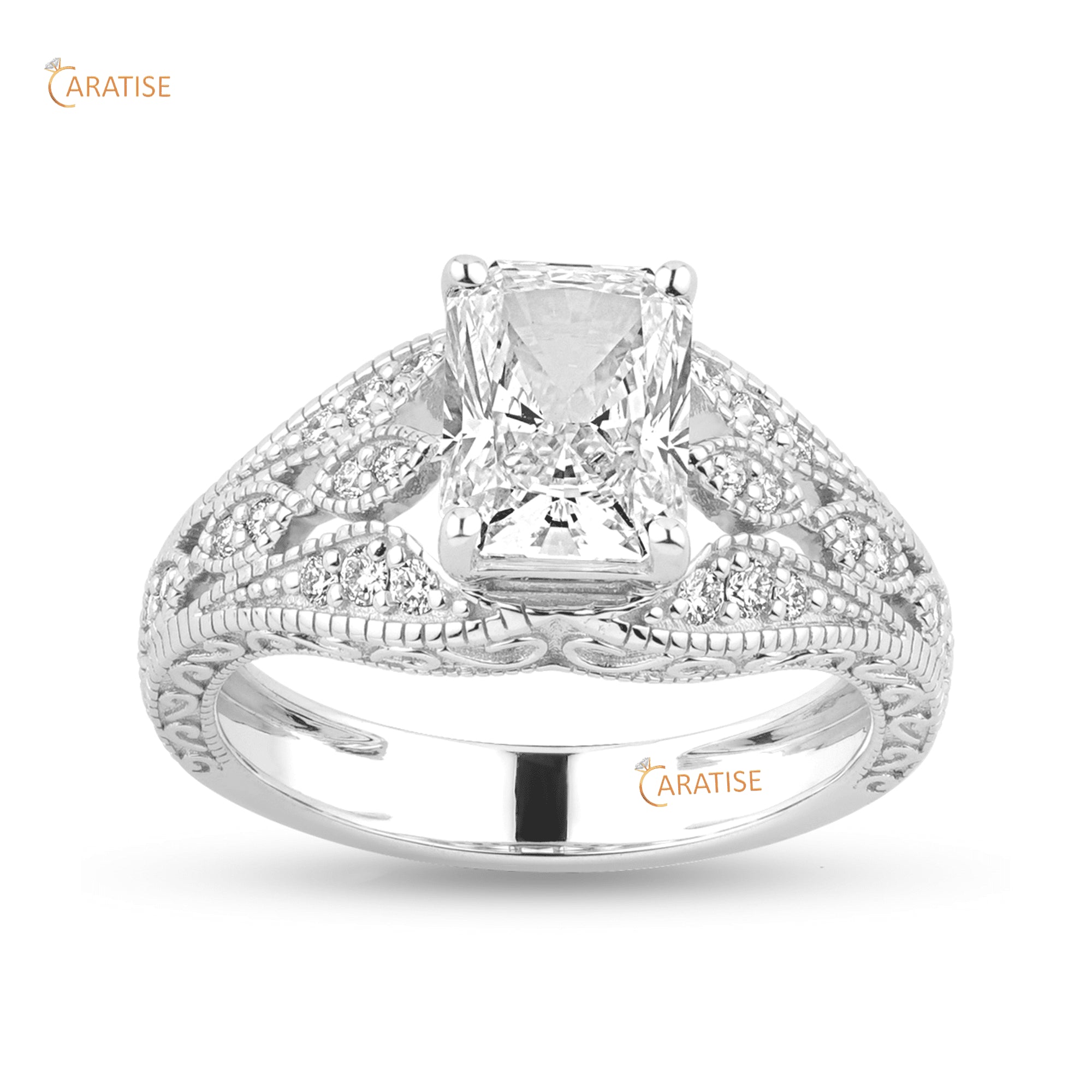 2.46 TDW Radiant & Round Diamond Engagement Ring 925 Silver