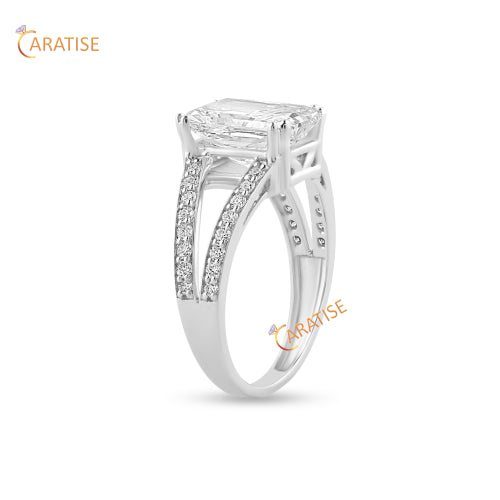 3.27 TDW Radiant & Round Cut Diamond Engagement Ring 925 Silver