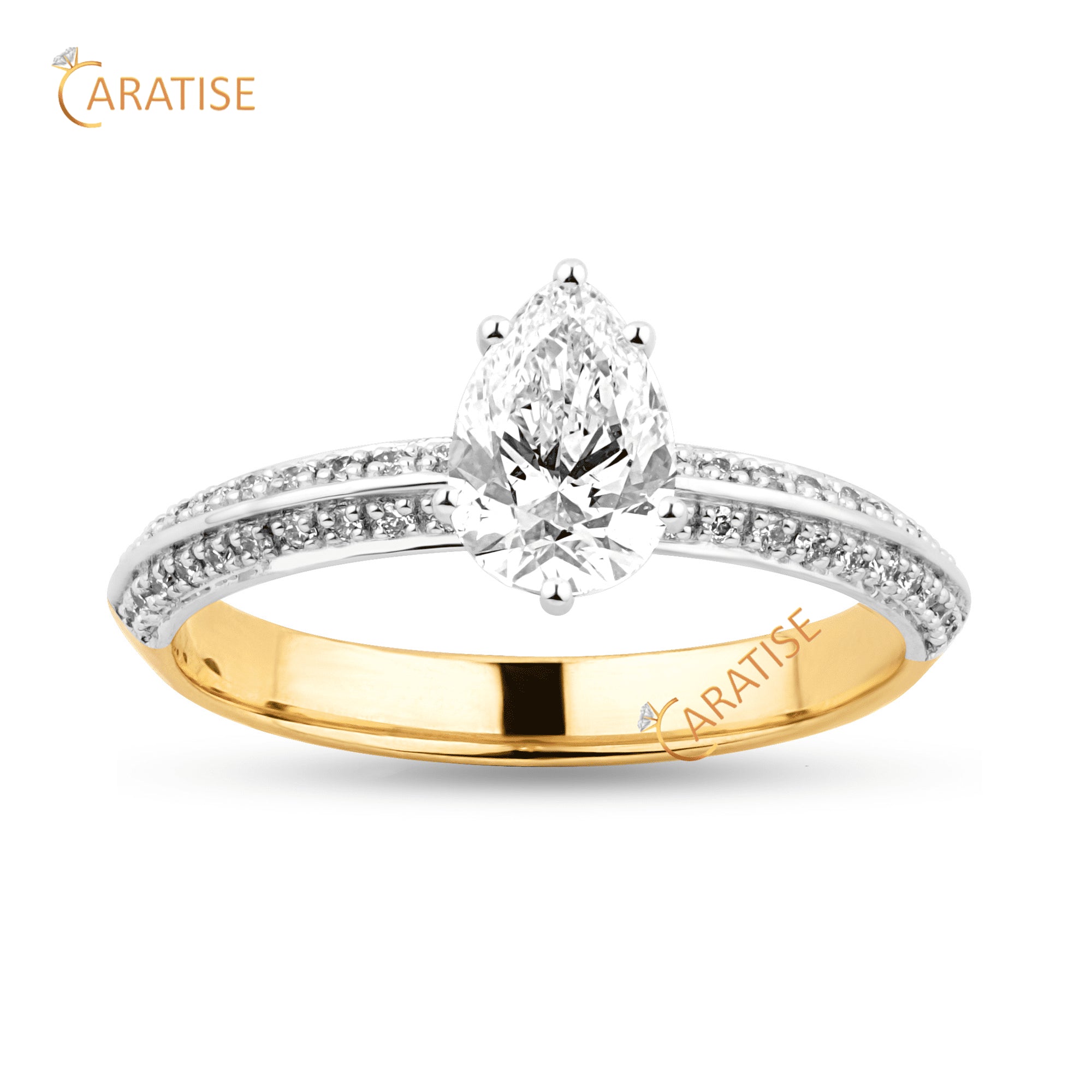 0.96 TDW Pear & Round Cut Diamond Engagement Ring 925 Silver