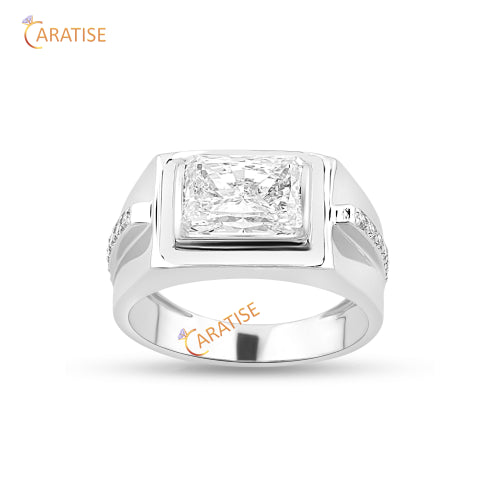 3.58 TDW Radiant & Round Cut Men's Engagement Moissanite Diamond Ring 925 Silver