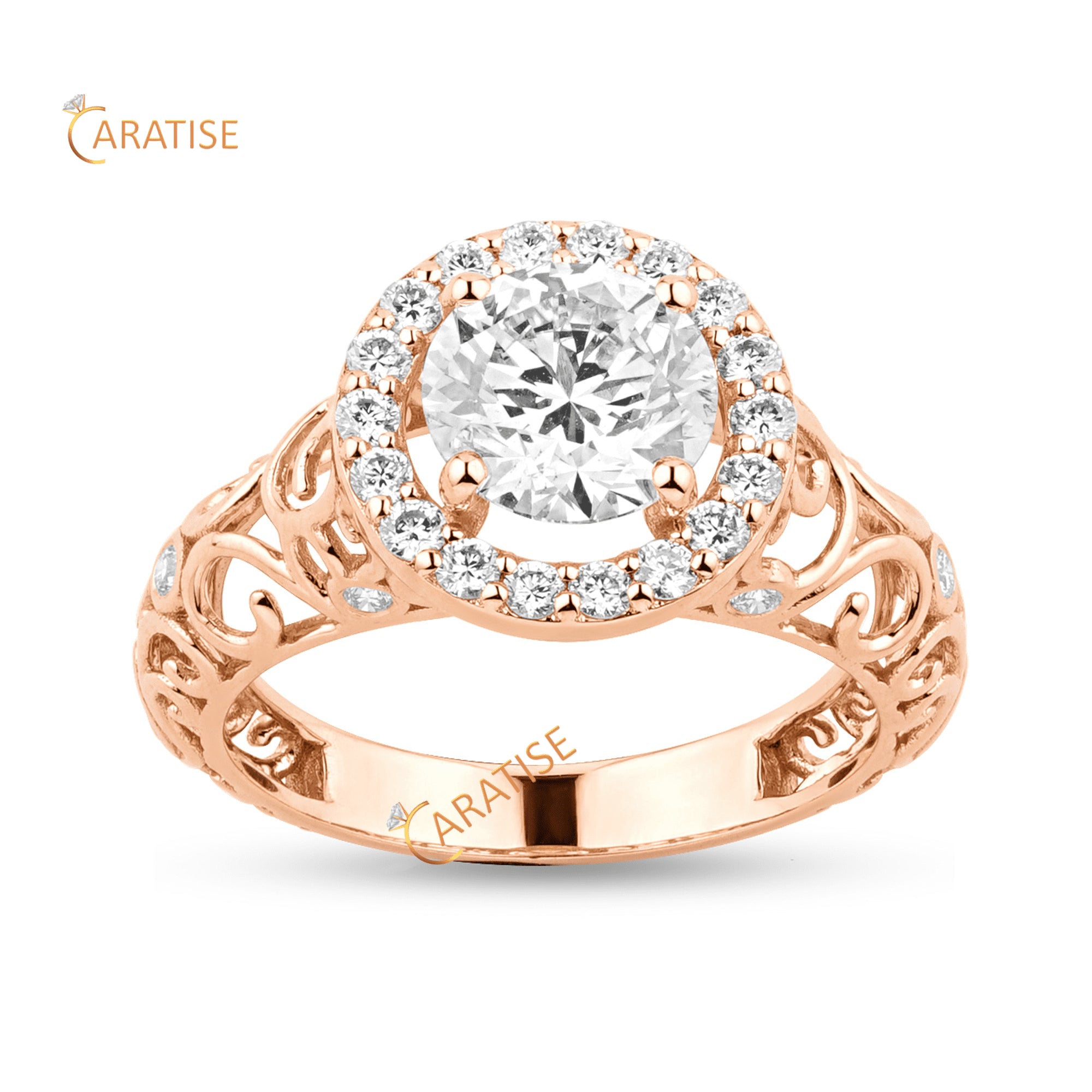 2.06 TDW Round Diamond Halo Ring 925 Silver