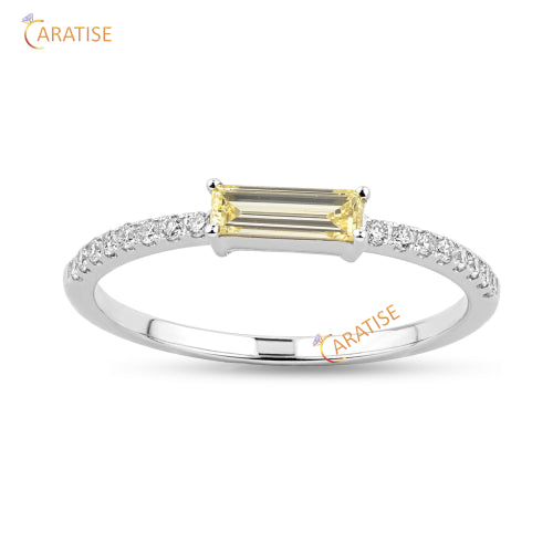 0.748 TDW F. Y. Baguette & Round Cut Moissanite Diamond Engagement Ring 925 Silver