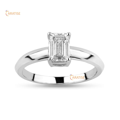 0.85 TDW Emerald Cut Moissanite Diamond Solitaire Ring 925 Silver
