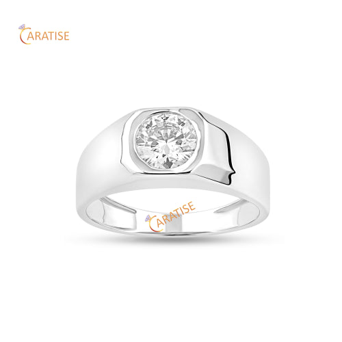 1.25 TDW Round Cut Men's Moissanite Diamond Solitaire Band 925 Silver