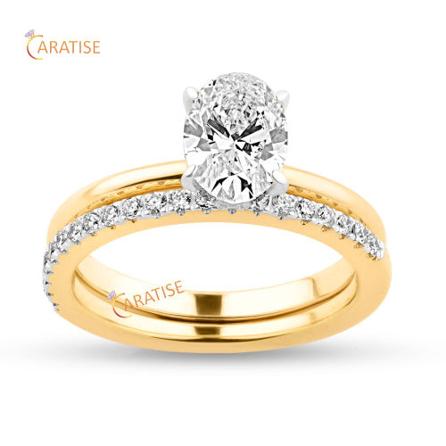 1.168 TDW Oval & Round Cut Moissanite Diamond Ring with Band 925 Silver