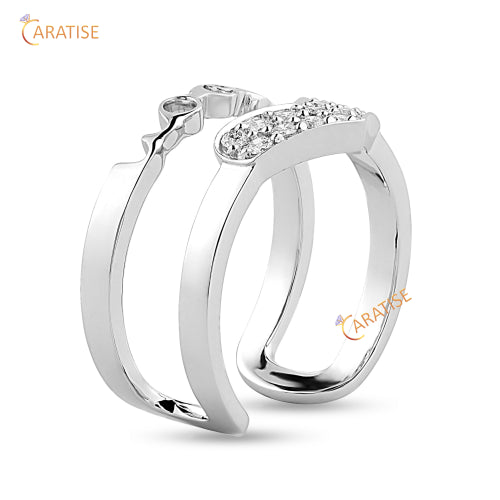 0.19 TDW Round Cut Diamond Engagement Ring 925 Silver