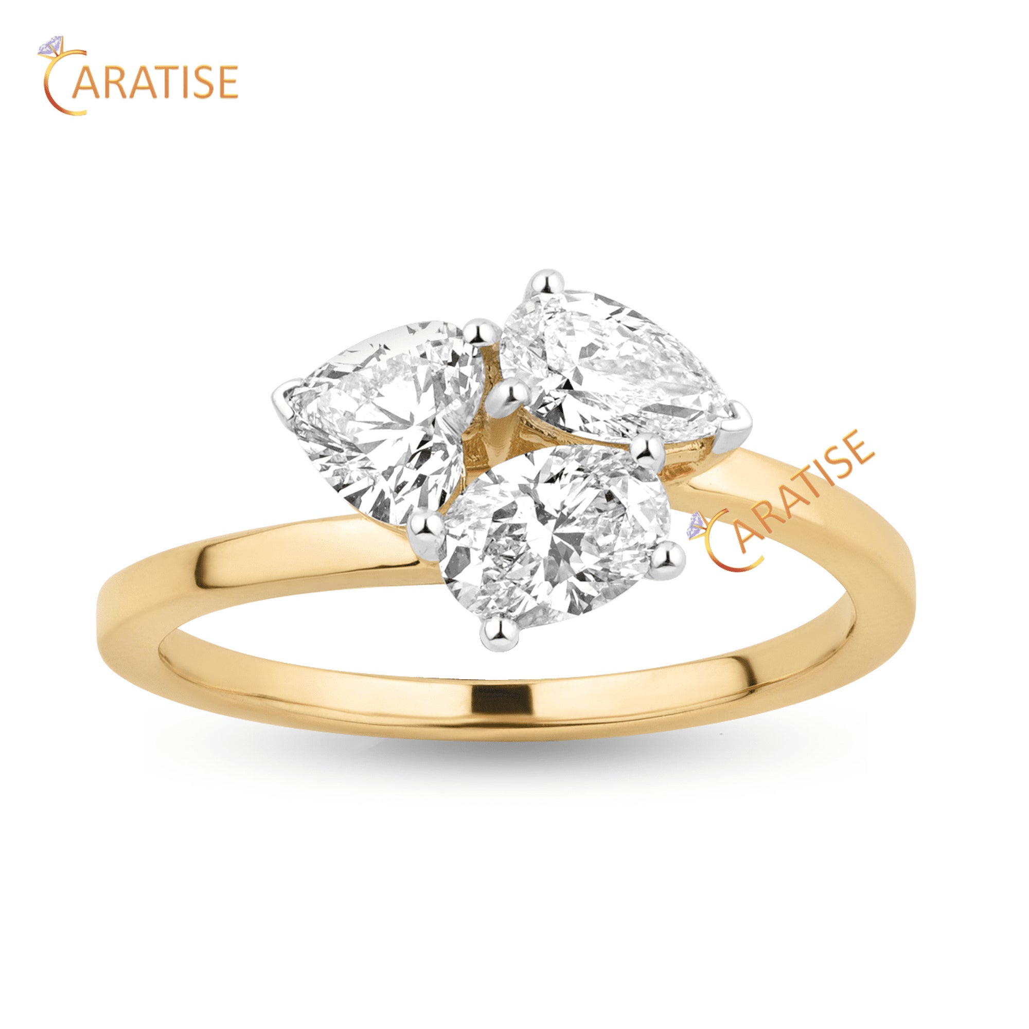 1.11 TDW Pear,Heart and Oval Cut Diamond Three Stone Ring 925 Silver