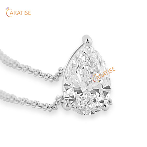1.05 TDW Pear Cut Diamond Solitaire Pendant 925 Silver
