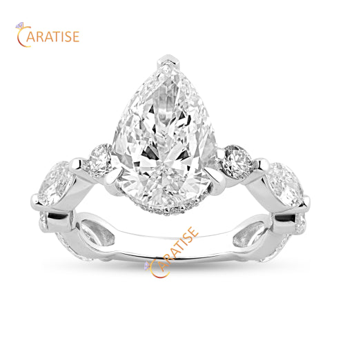 4.20 TDW Pear, Marquise & Round Cut Diamond Engagement Ring 925 Silver