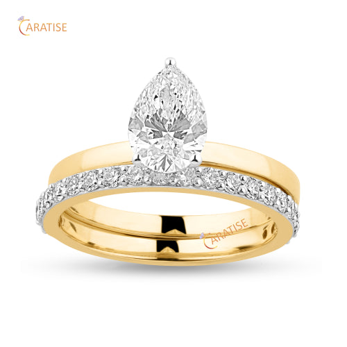 1.28 TDW Pear & Round Cut Moissanite Diamond Ring with Band 925 Silver