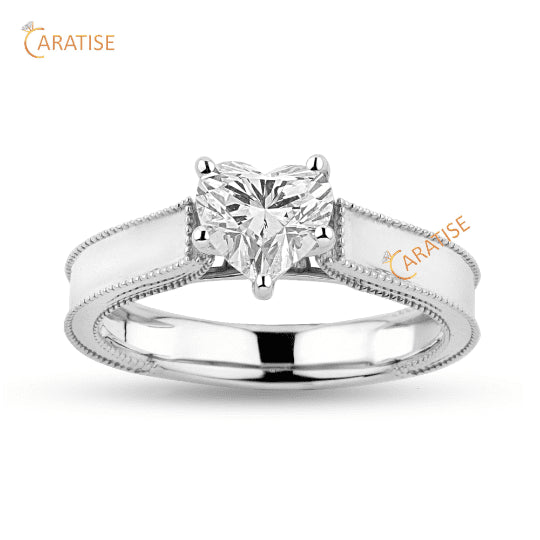 1.30 TDW Heart Cut Moissanite Diamond Solitaire Ring 925 Silver