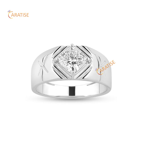1.51 TDW Cushion Cut Men's Diamond Ring 925 Silver