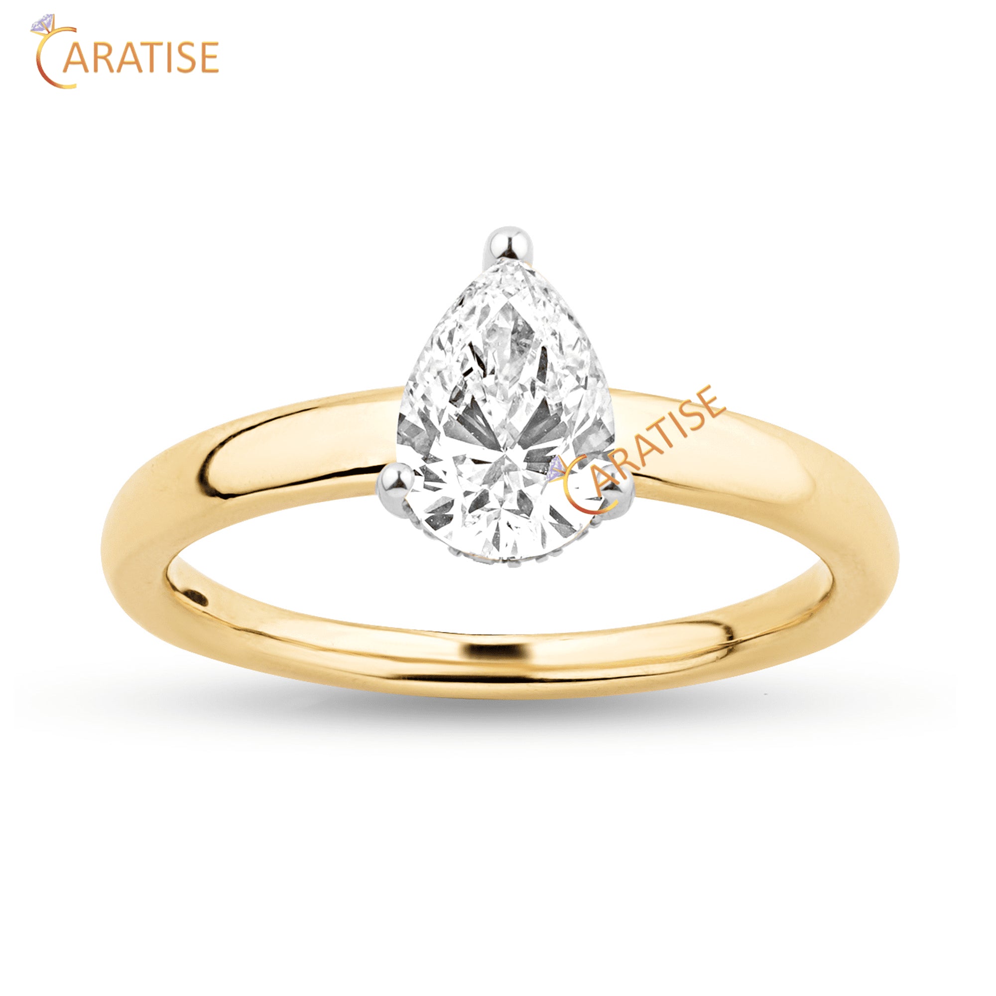 1.05 TDW Pear & Round Cut Diamond Solitaire Ring 925 Silver