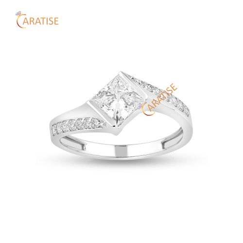 1.20 TDW Princess & Round Cut Moissanite Diamond Engagement Ring 925 Silver