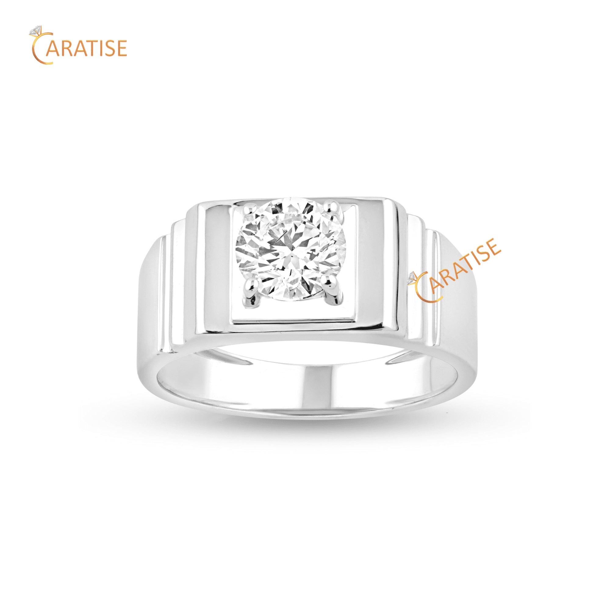 1.24 TDW Round Cut Men's Diamond Solitaire Ring 925 Silver