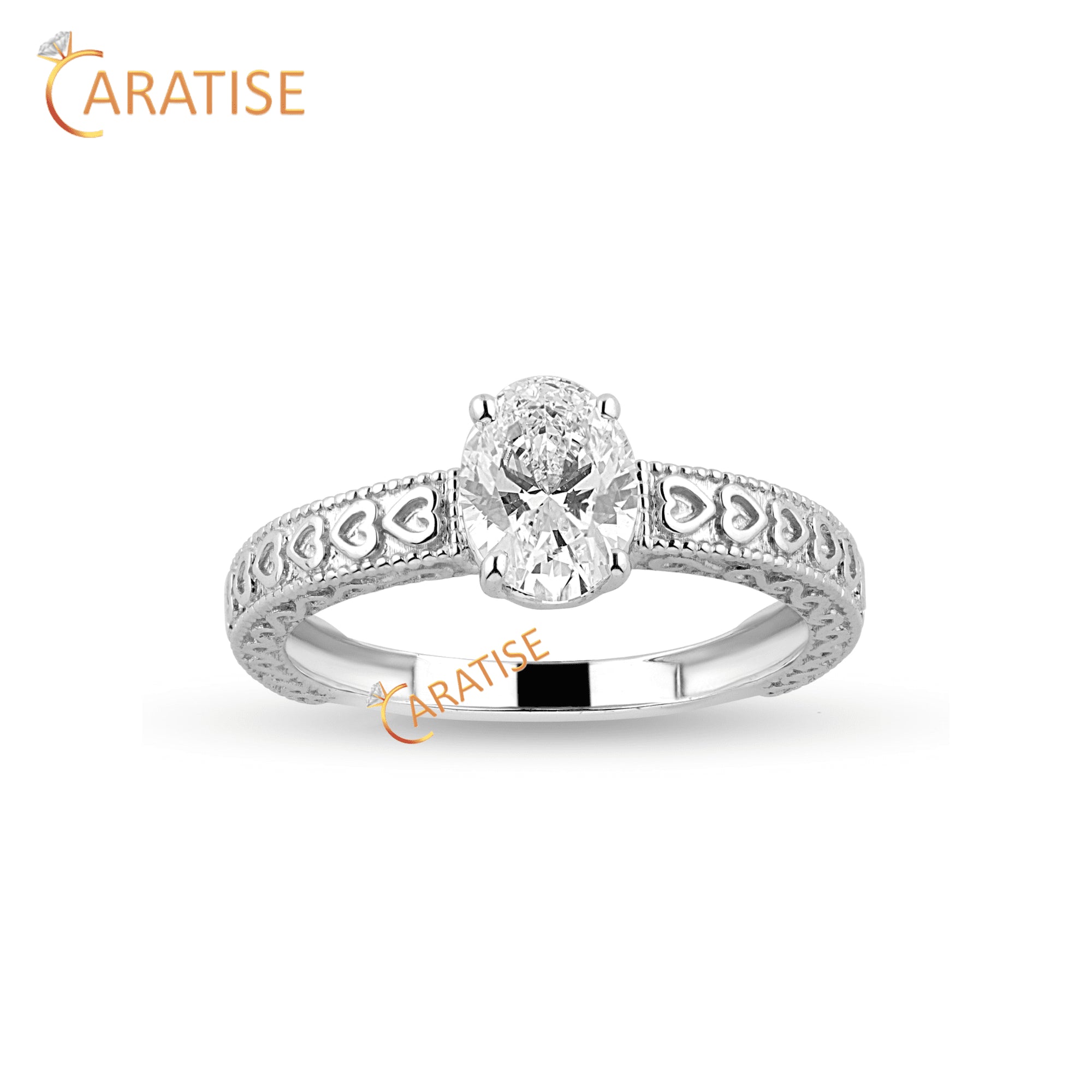 1.06 TDW Oval Cut Diamond Heart Inspires Engagement Ring 925 Silver