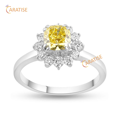 1.41 TDW F.Y. Cushion & Round Cut  Moissanite Diamond Halo Ring 925 Silver