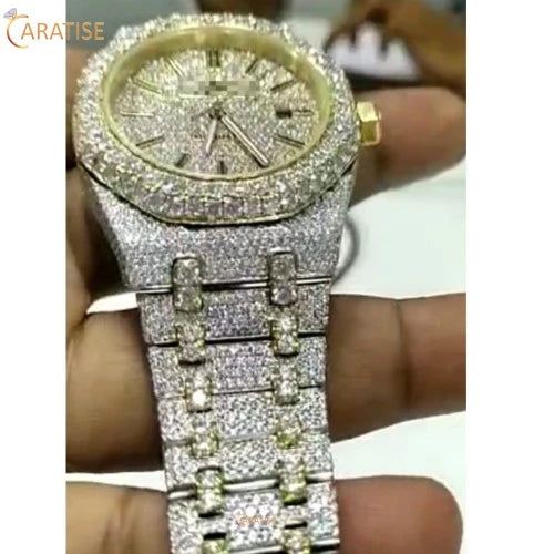27.85 TDW Round Cut Diamond Watch | Stainless Steel | Luxury Moissanite Diamond Watch | Gift For Special One | EF-VS Color