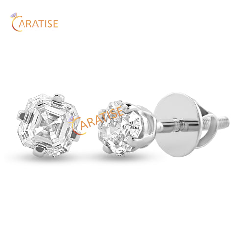 0.75 TDW Asscher Cut Diamond Stud Earring 925 Silver