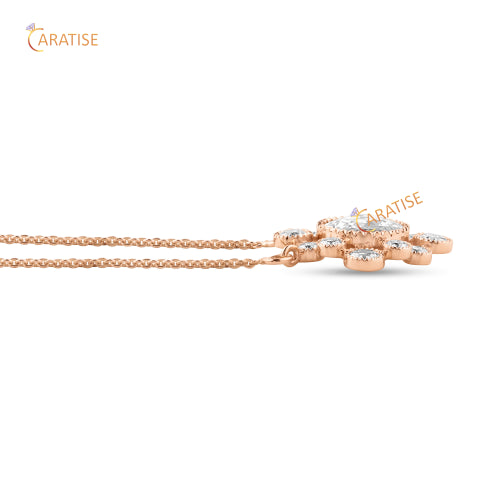 3.566 TDW Round & Rose Cut Diamond Custom Pendant With Chain 925 Silver