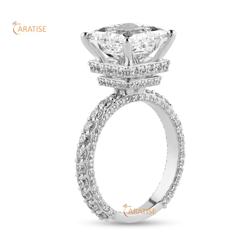 7.25 TDW Princess & Round Cut Diamond Halo Ring 925 Silver