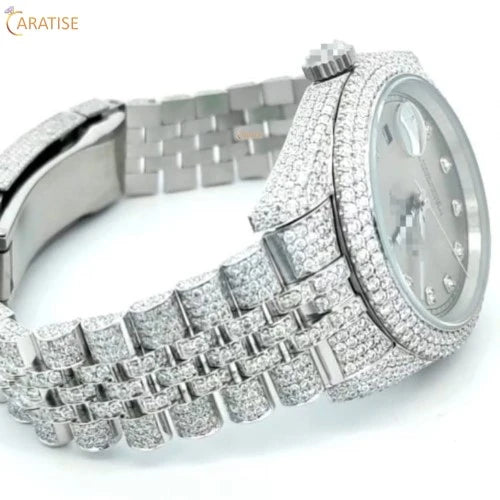 17.00 TDW Round Cut Diamond Watch | Stainless Steel | Moissanite Diamond Watch | Beautiful Present For Him | EF-VS Color