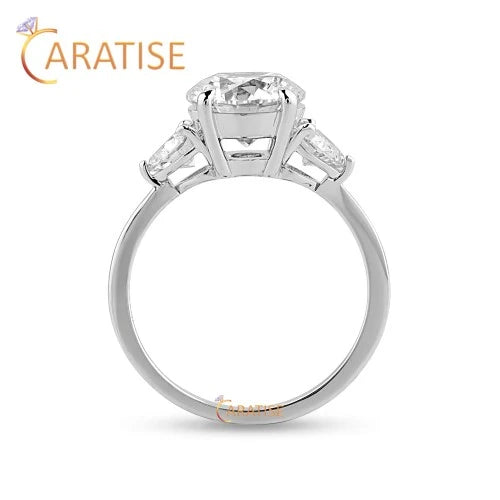 2.45 TDW Heart & Round Cut Diamond Three Stone Ring 925 Silver