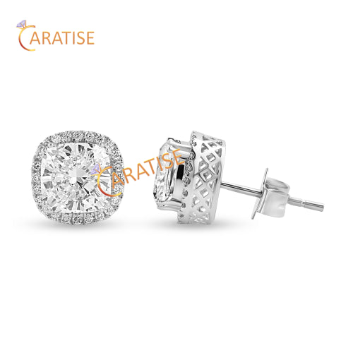 3.21 TDW Cushion & Round Cut Diamond Earrings 925 Silver
