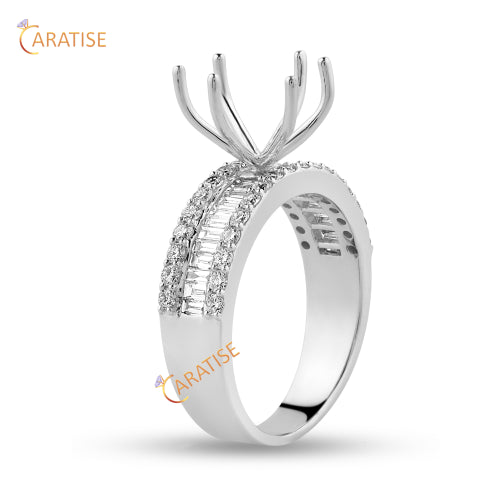 0.80 TDW Baguette & Round Cut Diamond Ring 925 Silver