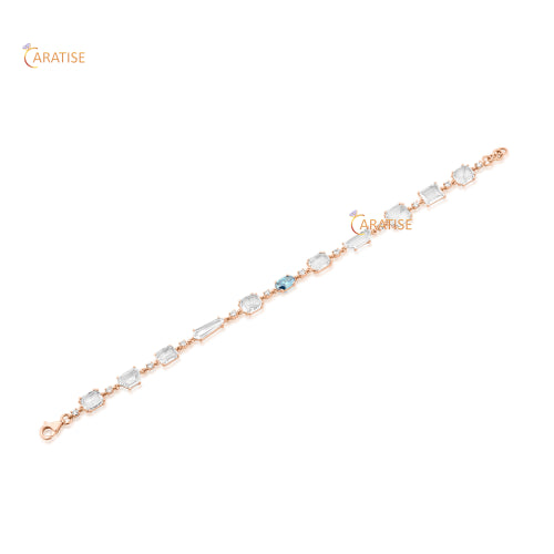 6.38 TDW Rose Cut,Round And F.B.Oval Cut Diamond slider Bracelet 925 Silver