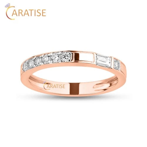 0.303 TDW Baguette & Round Cut Diamond Band Ring 925 Silver