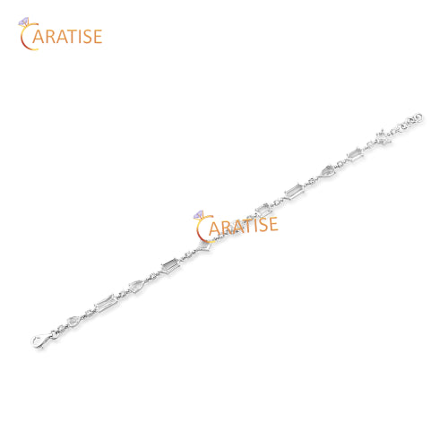 5.42 TDW Rose Cut, Round And Oval Cut Diamond Bracelet Slider Bracelet 925 Silver